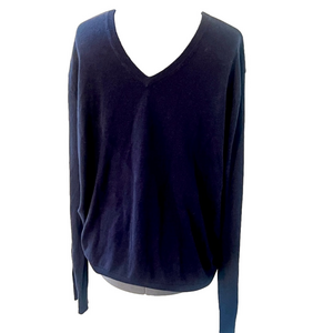 Bruno Ferraro Sz XL Linen Silk Navy V-Neck Pullover Lightweight Golf Sweater NWT